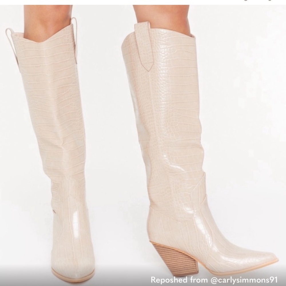 Knee HighNasty Gal Croc-Embossed Heeled Cowgirl Boots Size 10